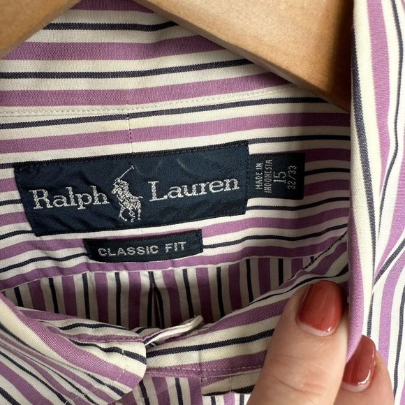 Men’s Ralph Lauren 15 - 32/33 Classic Fit Long Sleeve Shirt Purple Striped - Picture 6 of 6